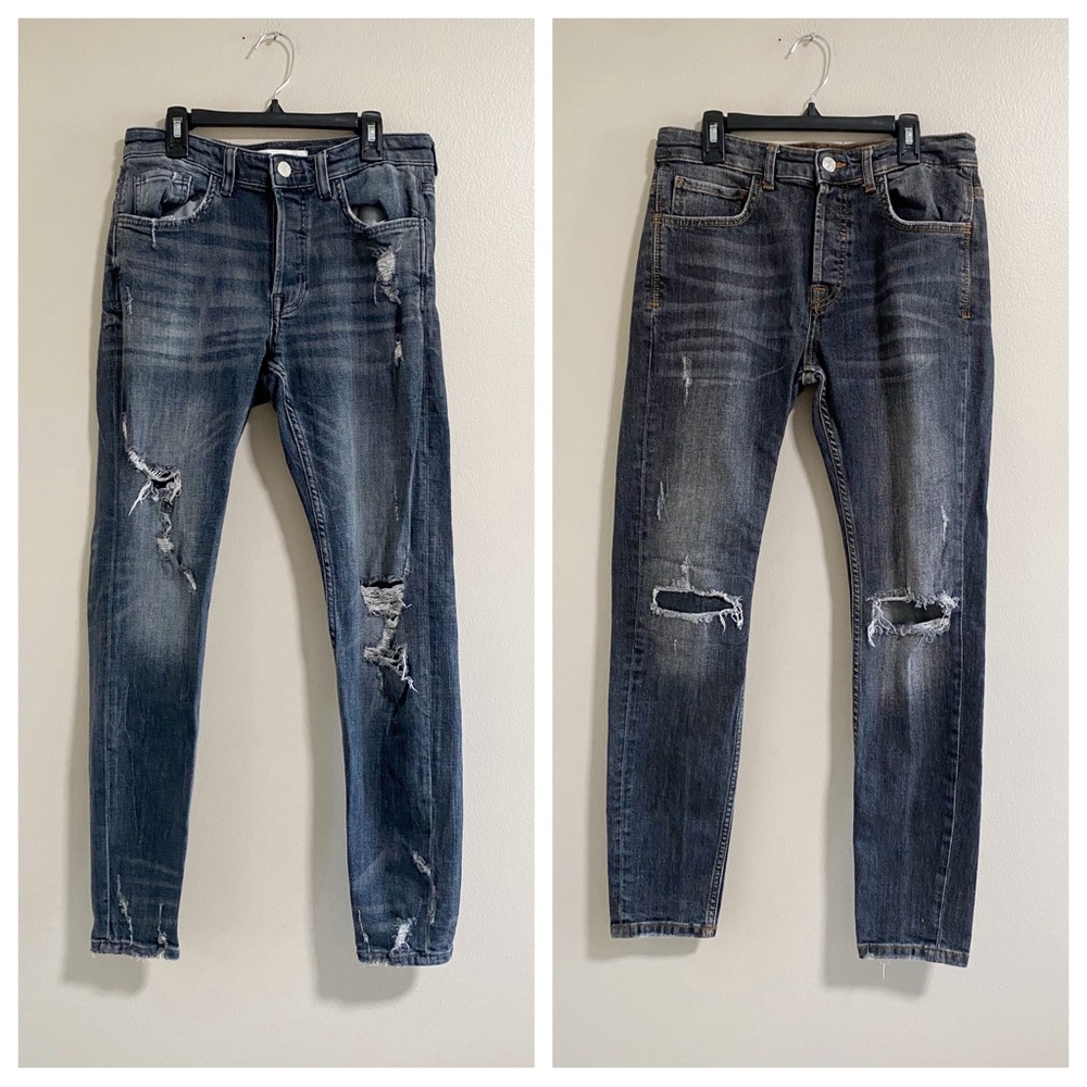BUNDLE of 2 Zara Dark Grey Distressed Skinny Jeans Size 31
